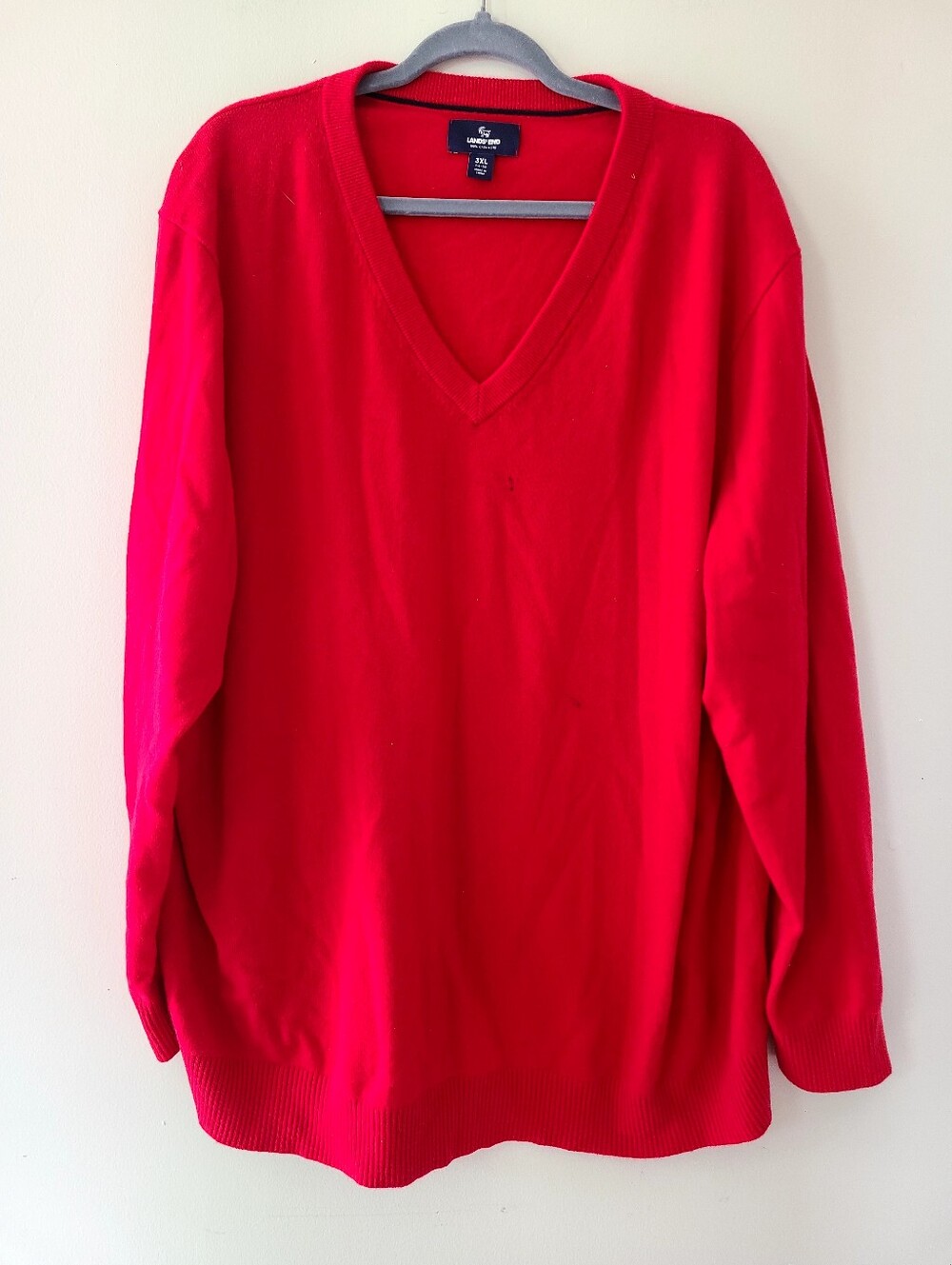 Lands’ End 100% Cashmere Red V-Neck Sweater 3XL Plus Size
